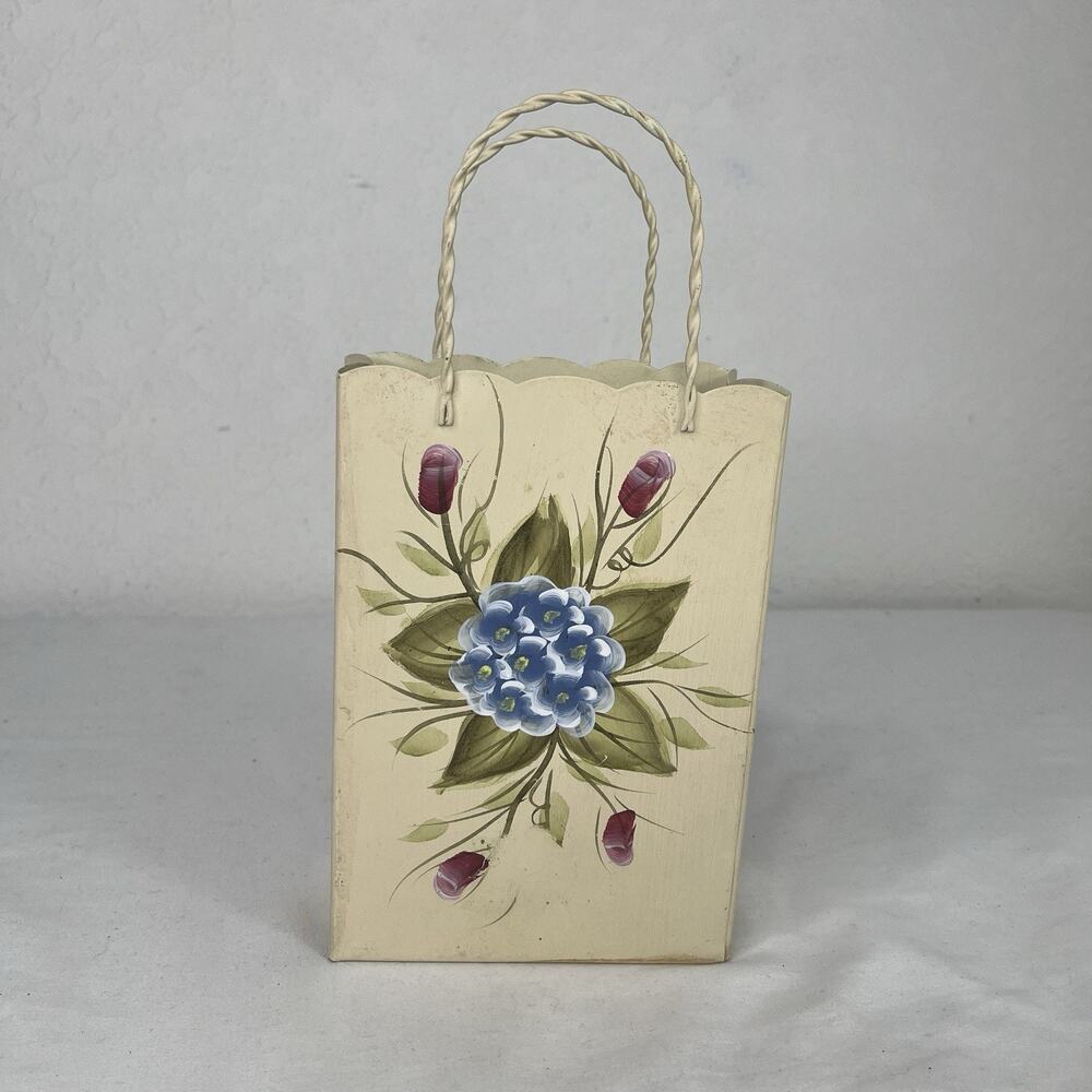 Metallic Floral Hand Painted paper shopping bag Canister Double Handle, decor
